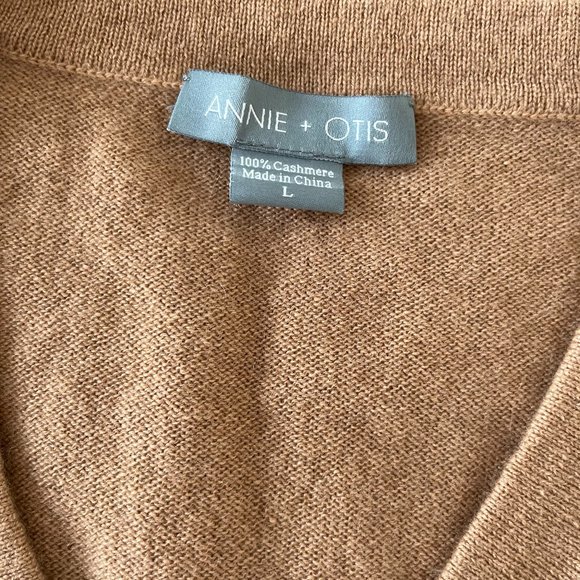 Annie + Otis Brown Tan Puff Sleeve Cashmere V Neck Sweater Women Women Large - Picture 3 of 8